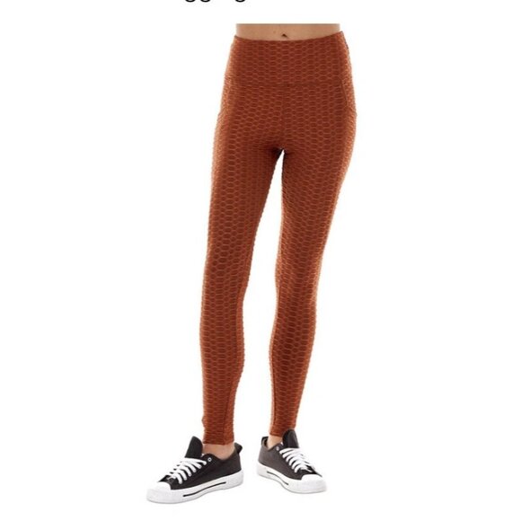 True Rock Women's Honeycomb Stretch High Waist Leggings Running Errands Rust  L - Picture 1 of 9